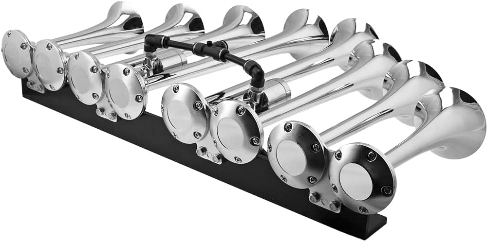 Train Horn Kit with Dual 200psi Air Compressor, 5 Gallon Tank, 8 Trumpets B8236