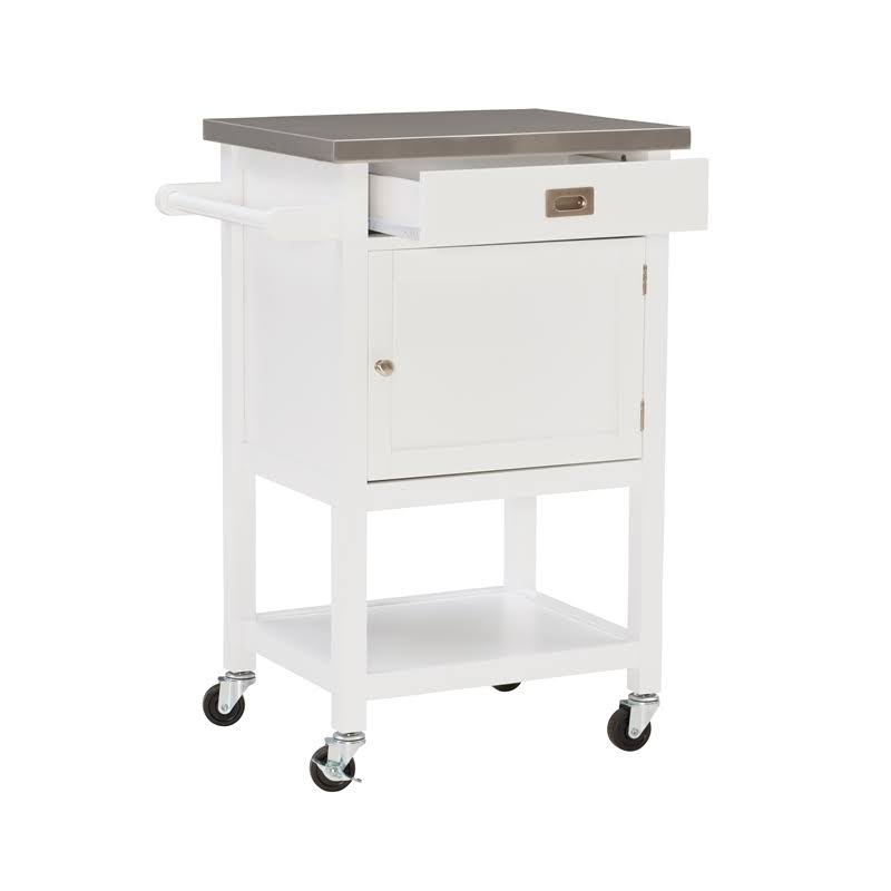 White Wood and Stainless Steel Kitchen Cart S436