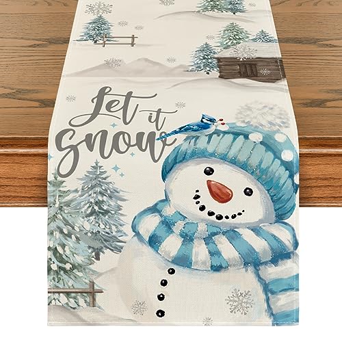 Blue Snowman Christmas Table Runner 13x72 Inch J198804