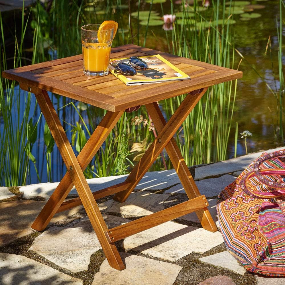 18x18 Inch Acacia Wood Folding Patio Side Table B16066