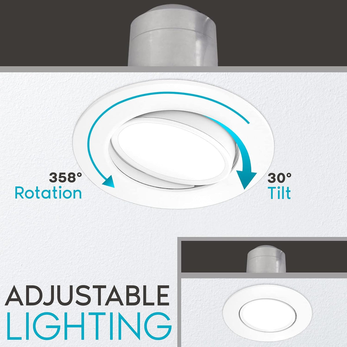 4 Inch Gimbal LED Recessed Lighting, 5 Color Selectable, Dimmable, 6 Pack T811