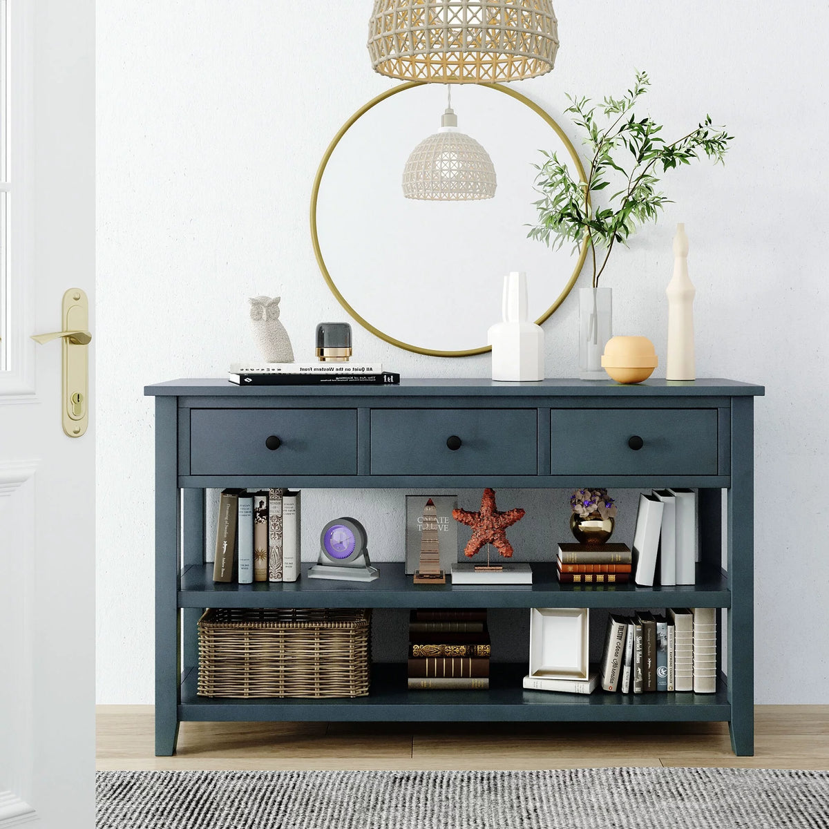 Solid Wood Console Table with Drawers and Shelves U366