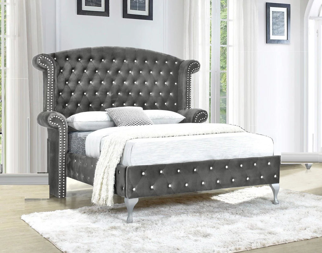 Gray Velvet Queen Size 6Pc Bedroom Furniture Set U70921
