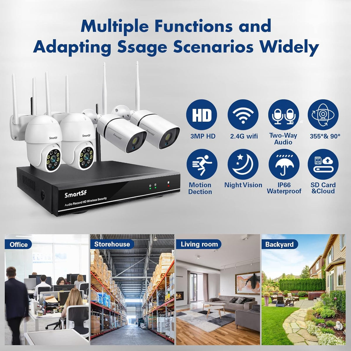 3MP 8CH Wireless Security Camera System with 1TB, PTZ and Bullet Cameras, Color Night Vision N4985