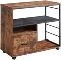 Industrial File Cabinet with Drawer, Printer Stand with Open Storage Shelves, Filing Cabinet with Wheels, Rustic Brown V885