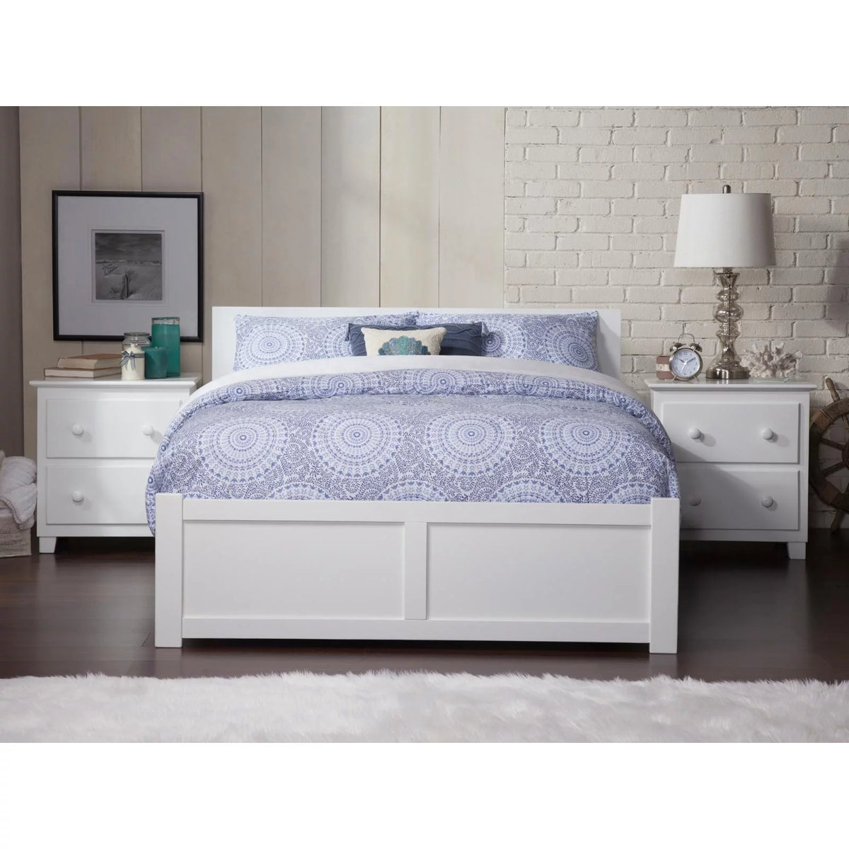 King Solid Wood Bed with Storage Drawers in White I43822