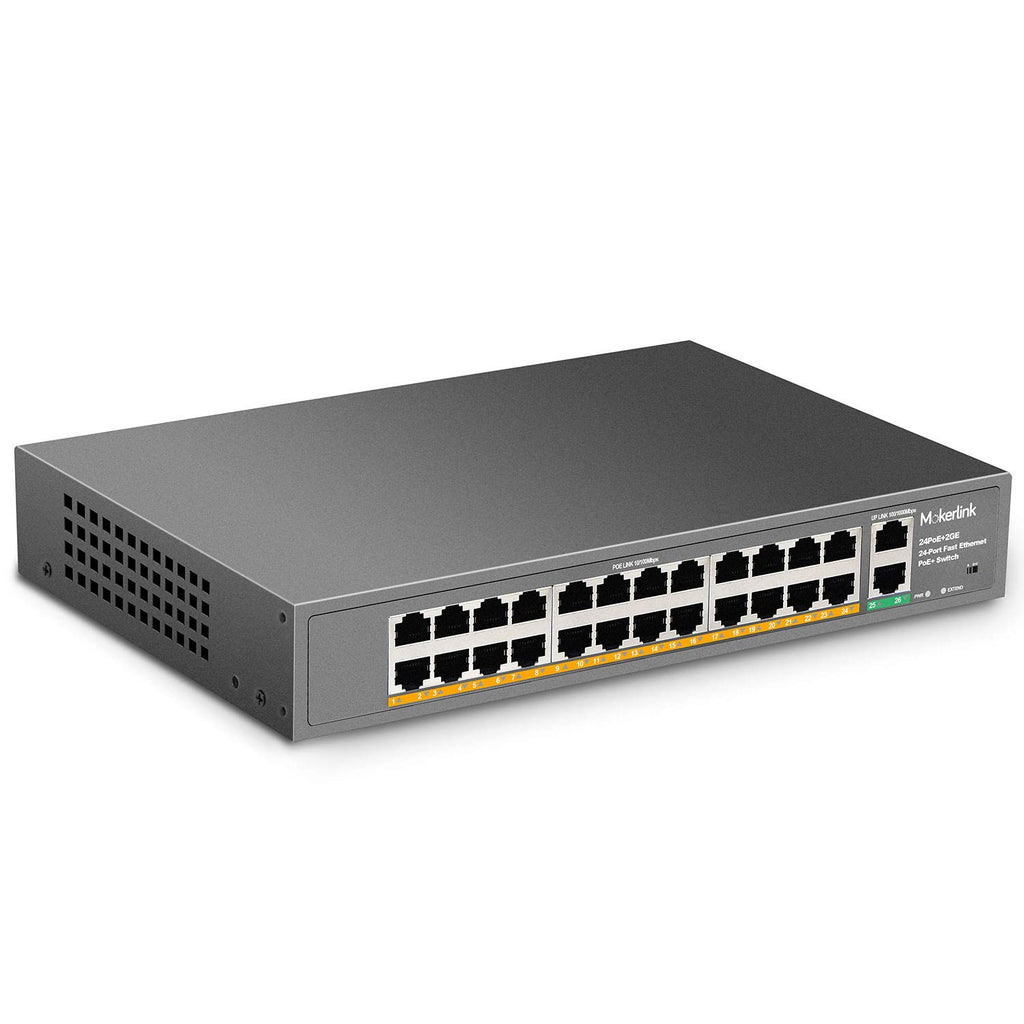 28 Port PoE Gigabit Managed Switch, 24 GE PoE Port, 4 GE Uplink, 4 Combo SFP, 300W, L2+ Smart Managed, Rackmount Fanless E255