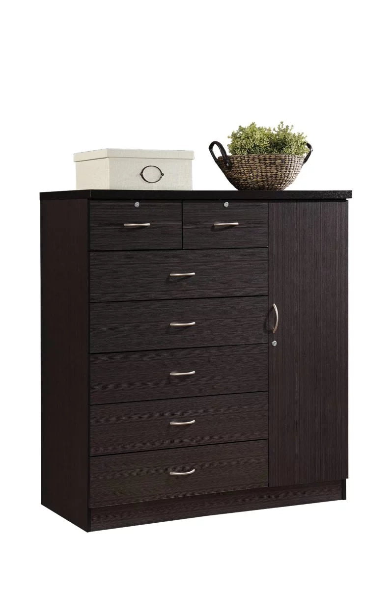 7 Drawer Dresser with Side Cabinet and 3 Shelves, Chocolate C9131