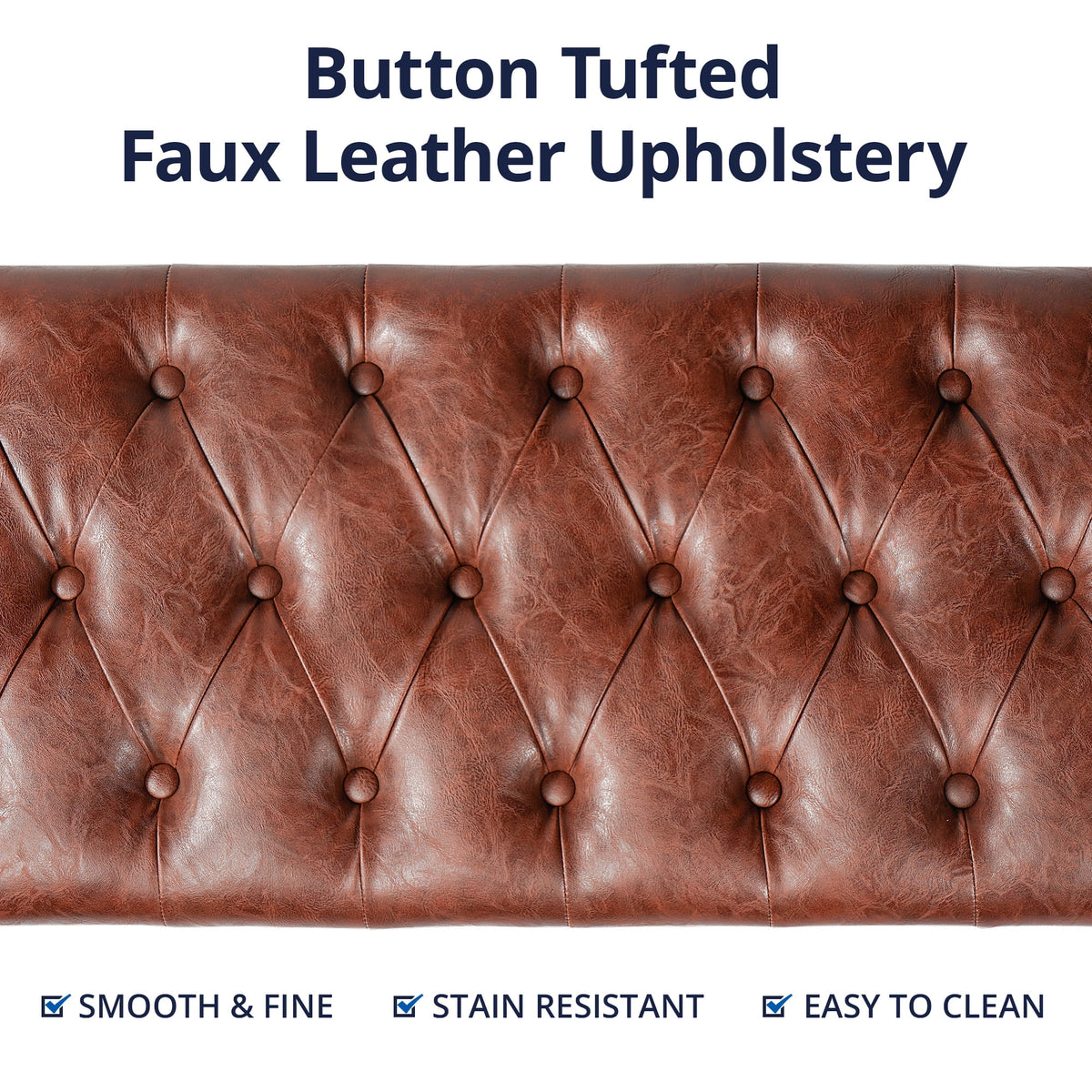 Brown Button Tufted Faux Leather Storage Bench C2204