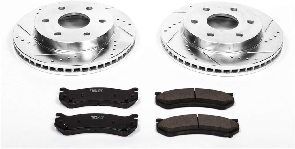 Front Z23 Carbon Fiber Brake Pads with Drilled & Slotted Brake Rotors Kit S727