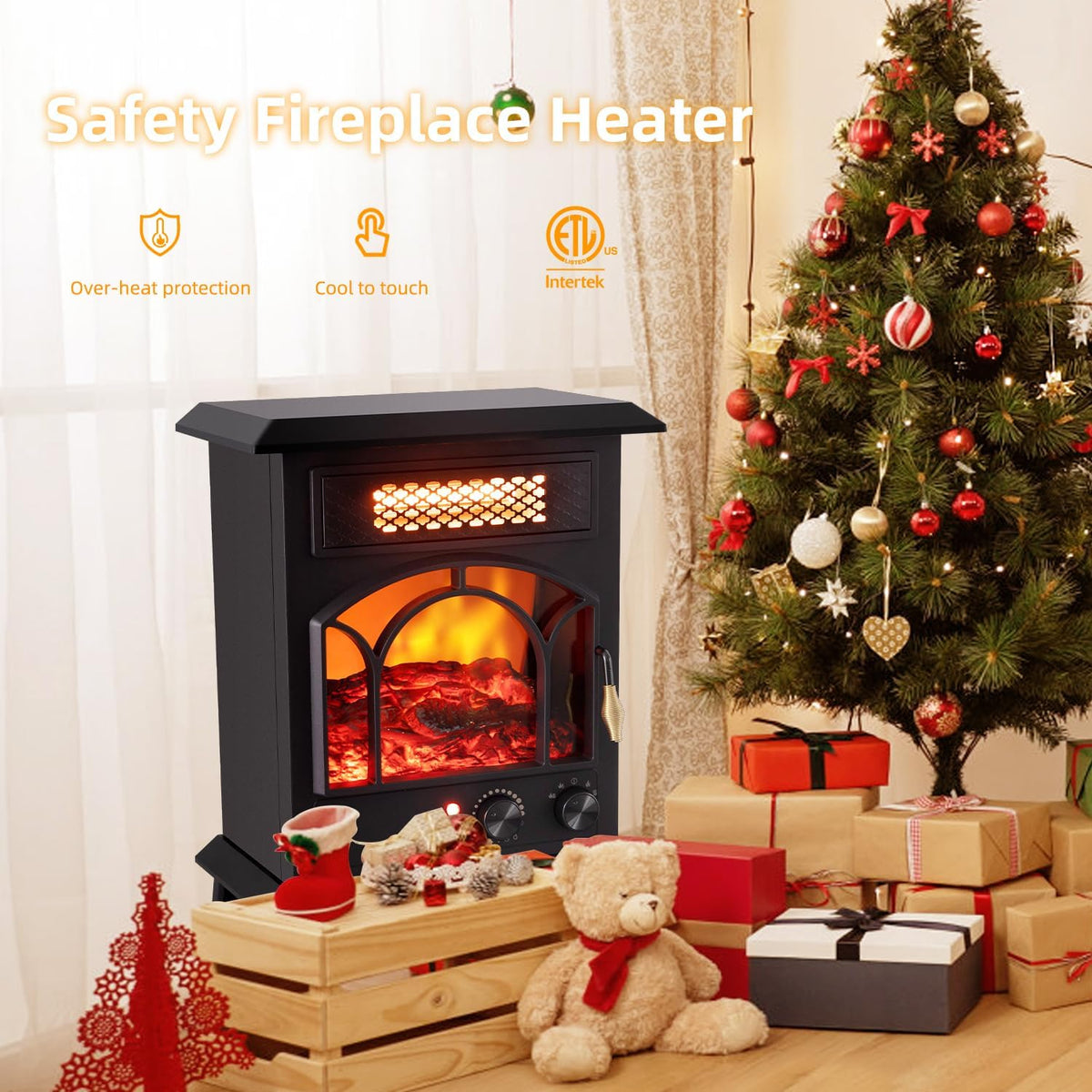 1500W Portable Infrared Electric Fireplace Heater with Realistic Flame Effects O7117