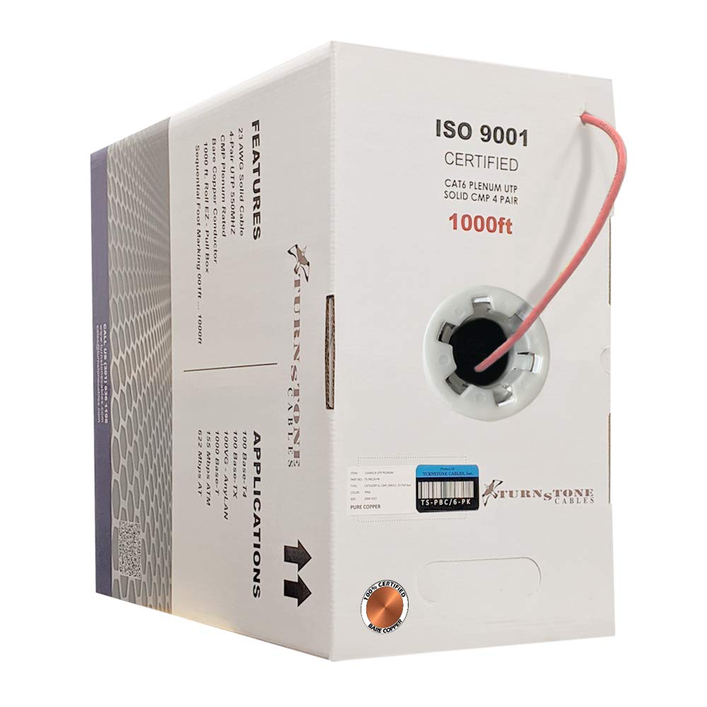 Cat6 Plenum 1000ft 23AWG Bare Copper UTP Bulk Ethernet Cable T52176