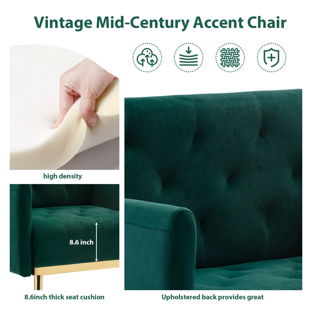 Green Velvet Upholstered Accent Chair with Metal Legs Y689158