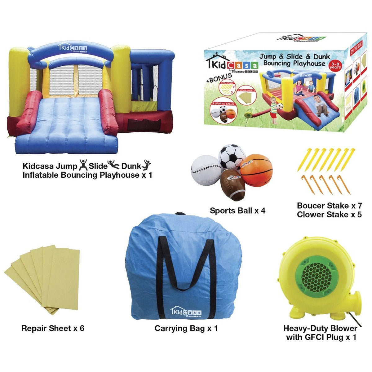 12' x 10' Inflatable Bouncer Jumping House with Basketball Rim and Slide S3303