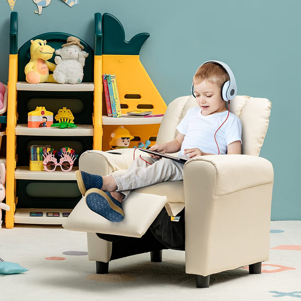 Beige PU Leather Toddler Armrest Sofa Recliner S21851