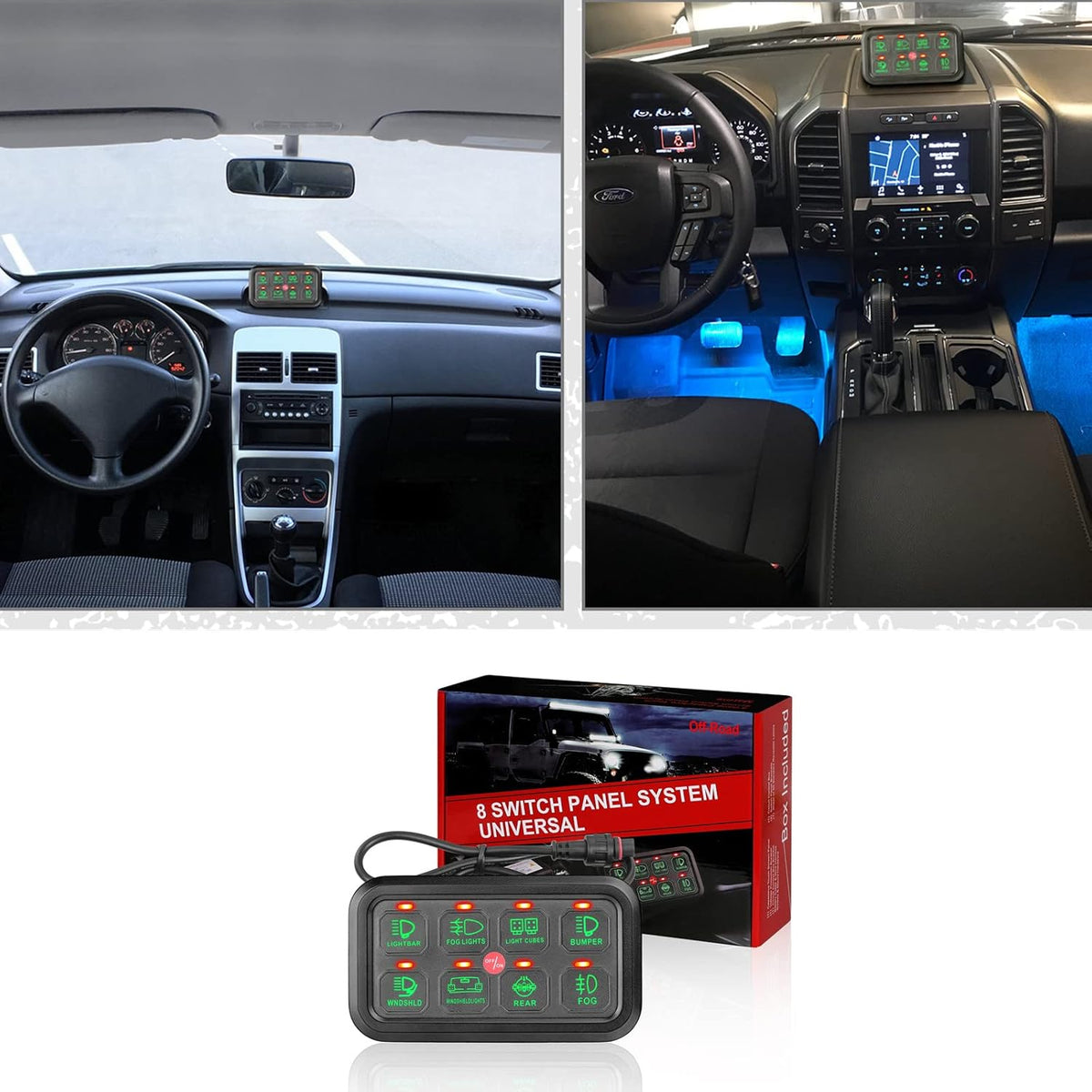 8 Gang Switch Panel with Green Backlit ON-Off Button I52291