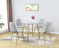 5 Pieces Round Glass Dining Table Set with Fabric Chairs T2169