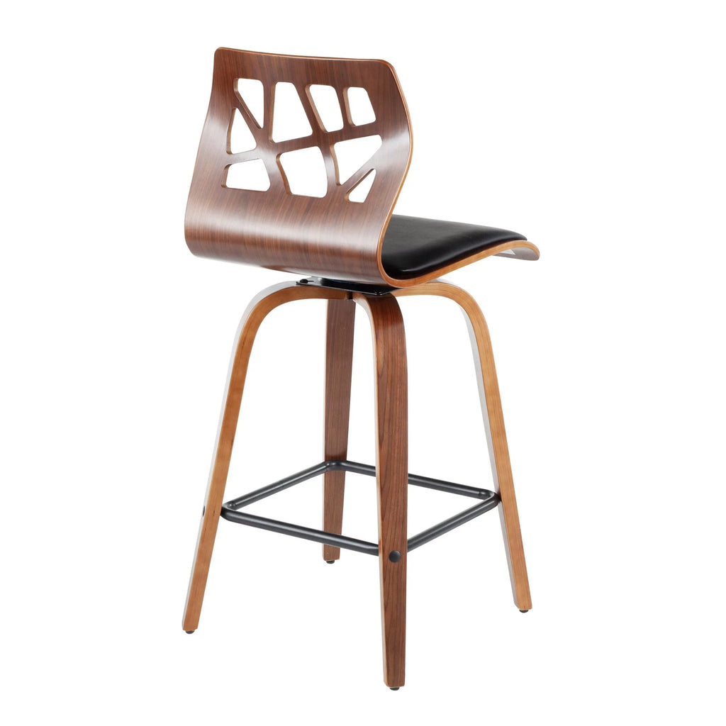 Walnut Wood Black Faux Leather Counter Stool Set of 2 R639195