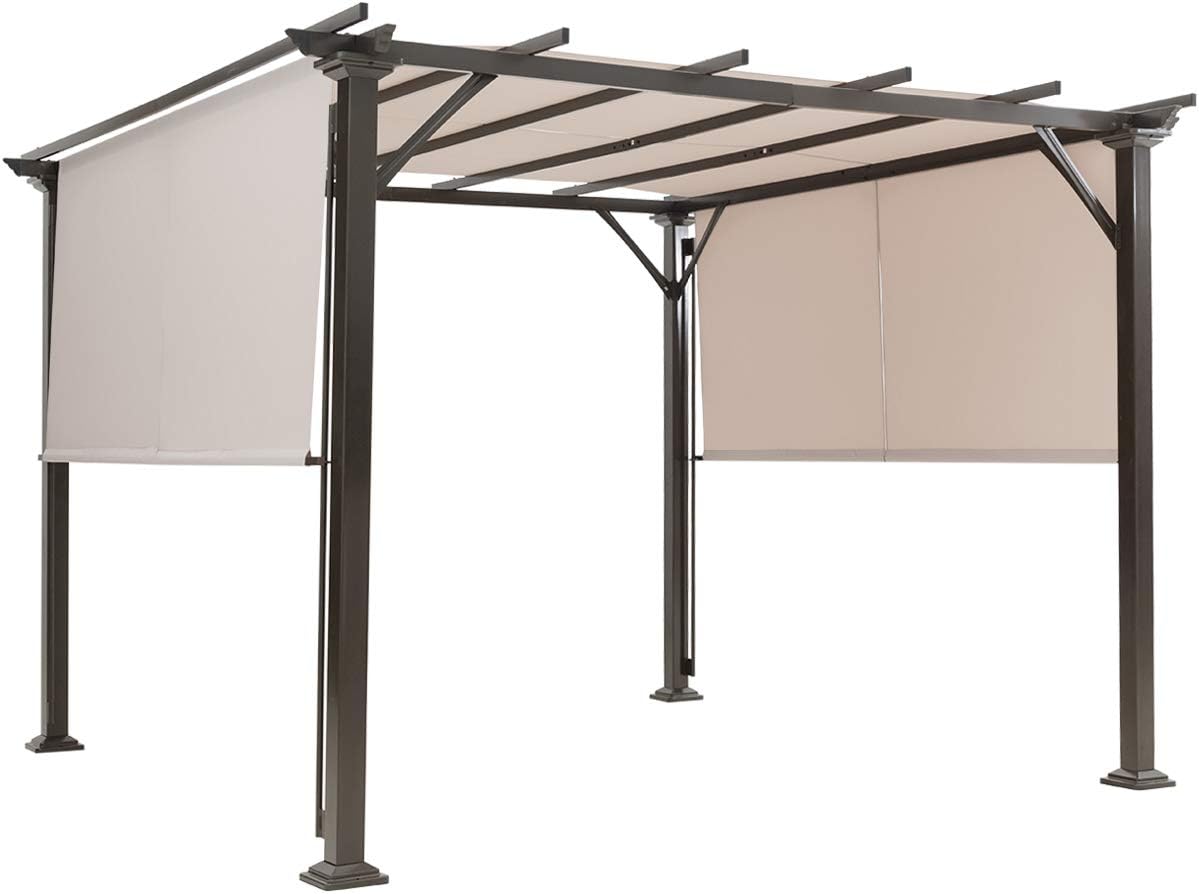 10 X 10FT Beige Steel Pergola with Retractable Canopy O536