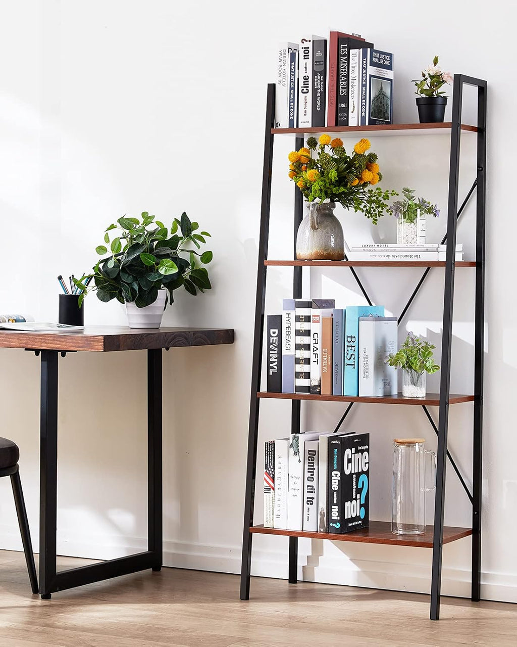 4-Tier Industrial Ladder Bookcase C974
