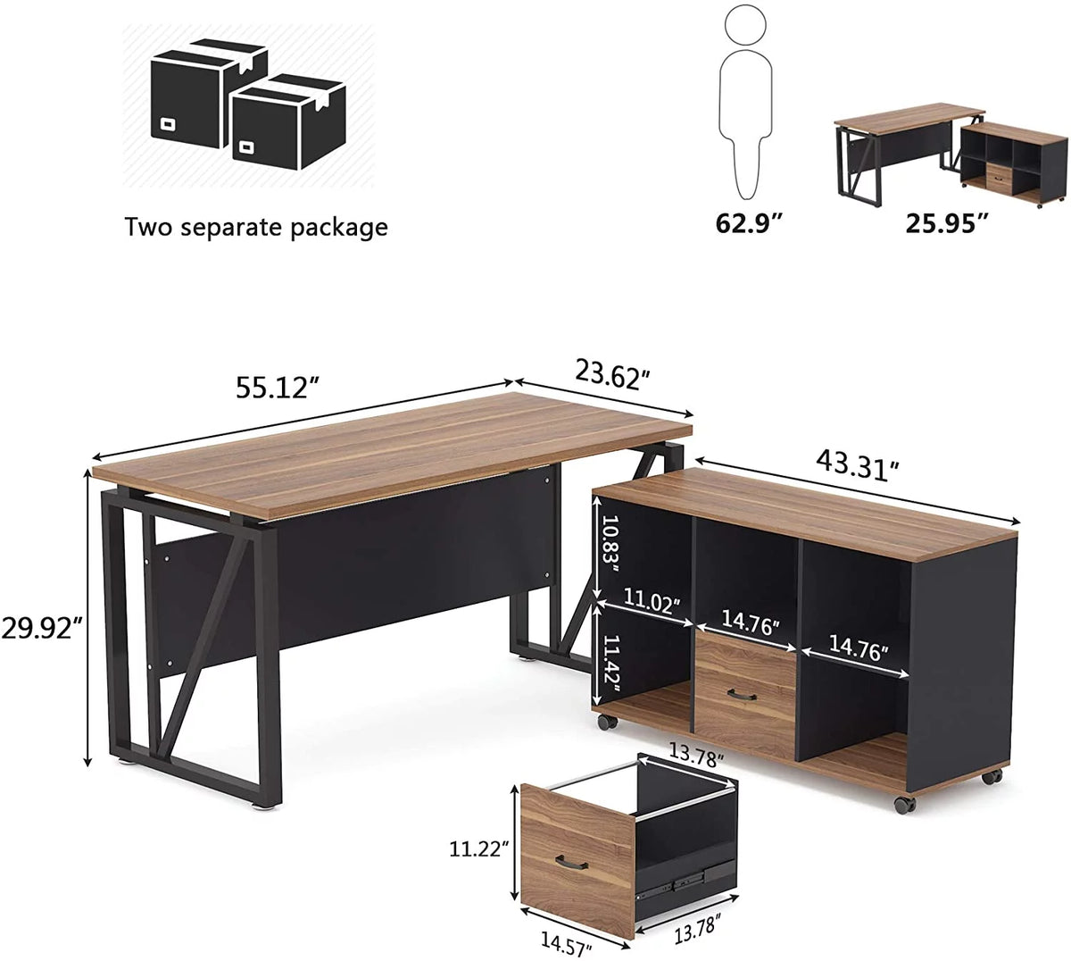L-Shaped Computer Desk with File Cabinet and Storage Shelves V725