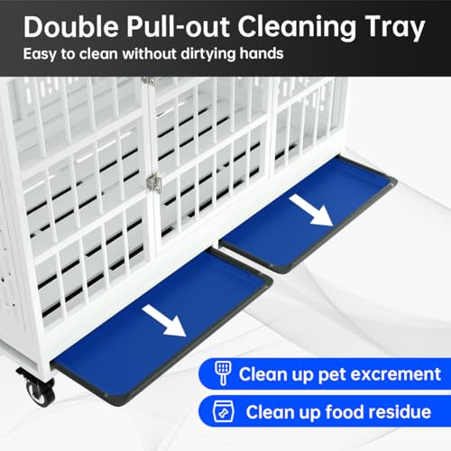 48 Inch Heavy Duty Metal Dog Crate with Wheels, Folding, Removable Tray P5298