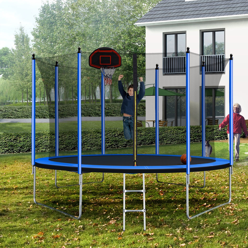 Blue 10FT Trampoline with Basketball Hoop and Ladder J254