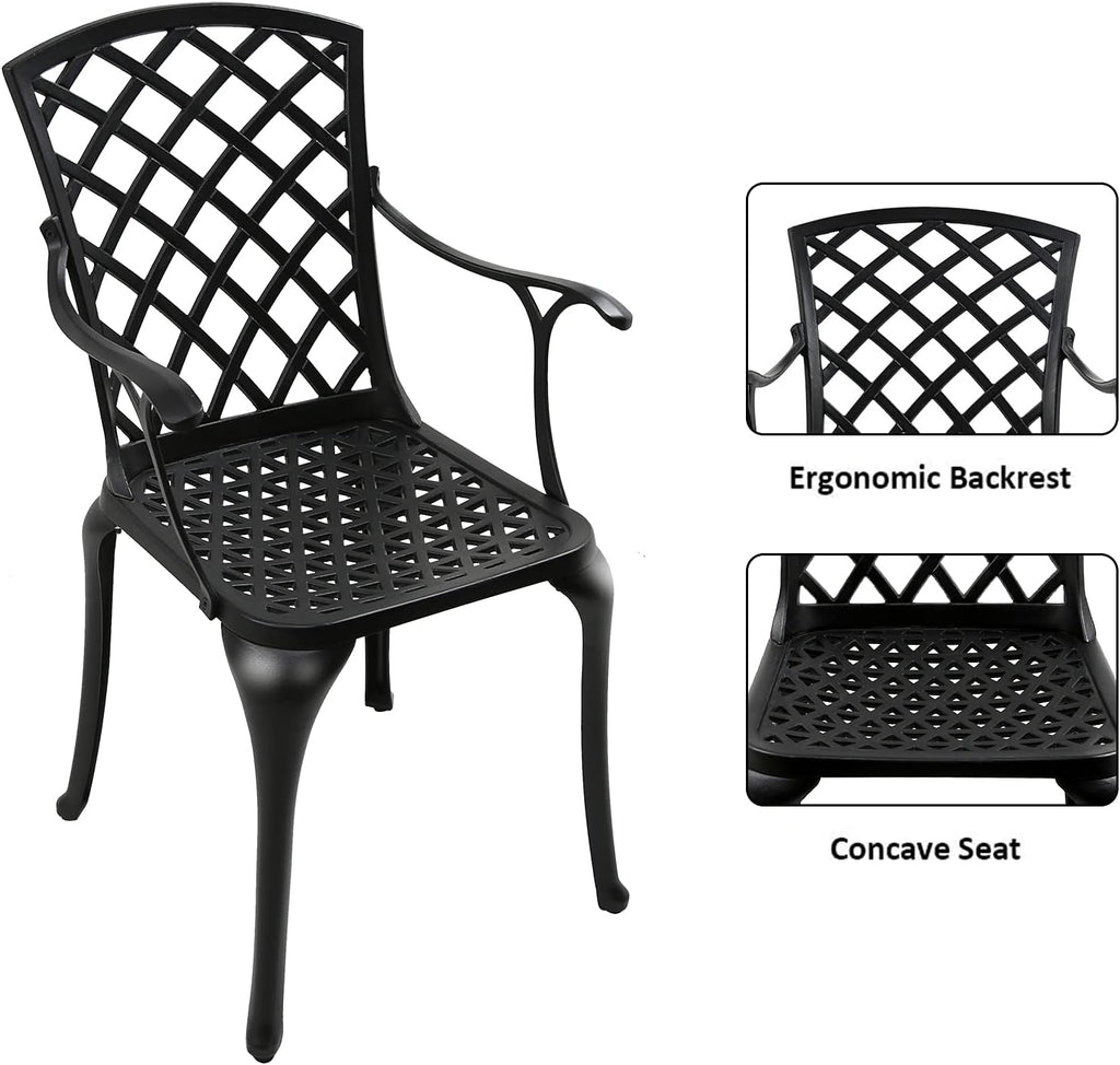 Black Cast Aluminum Outdoor Dining Arm Chairs, Set of 4 Y3555