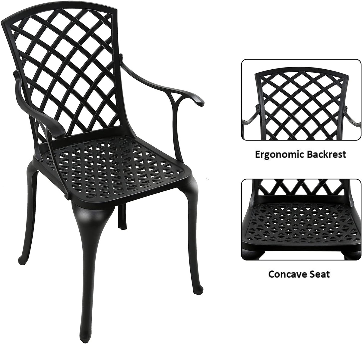 Black Cast Aluminum Outdoor Dining Arm Chairs, Set of 4 Y3555
