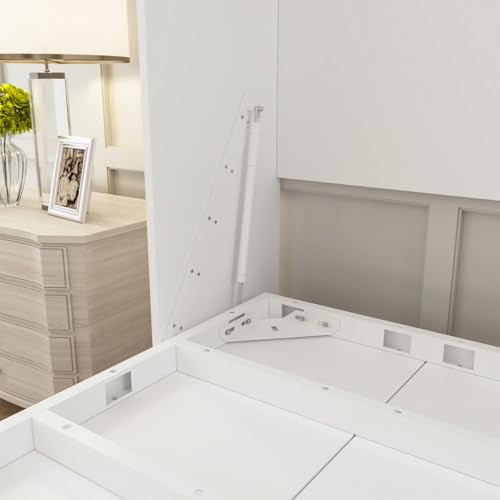 White Queen Size Murphy Wall Bed Cabinet Foldable Platform Bedframe V151774