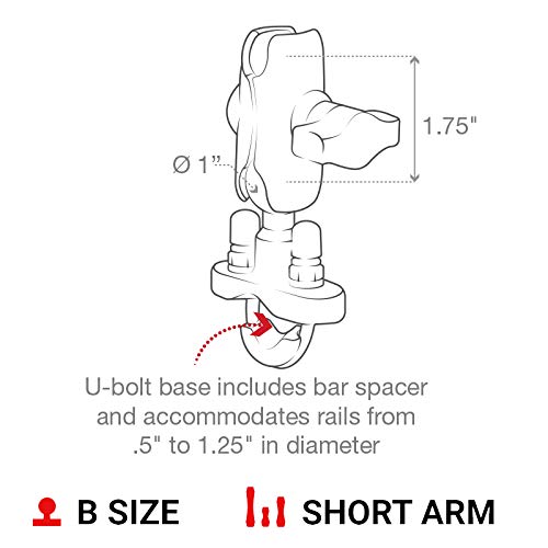 Large Phone Mount with Handlebar U-Bolt Base and Short Arm B2199