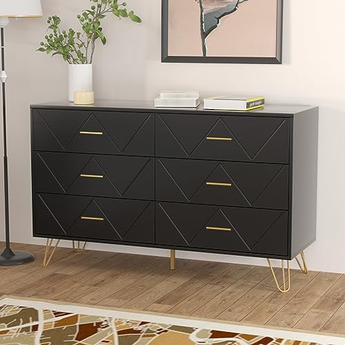White 6 Drawer Dresser with Metal Handles N690822