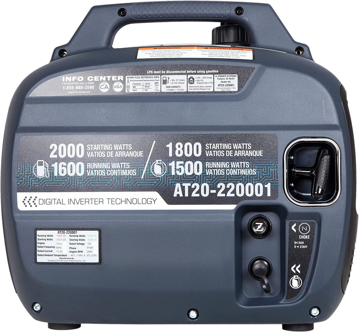 2000 Watt Dual Fuel Portable Inverter Generator F156656