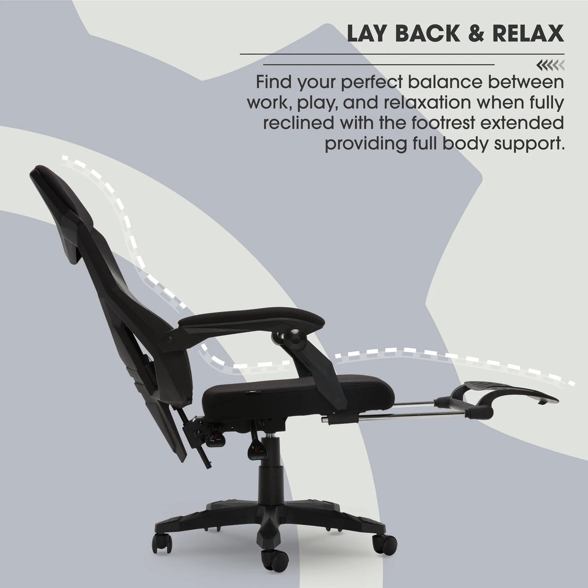 Black Fabric Gaming Office Chair with Extendable Leg Rest Q46634