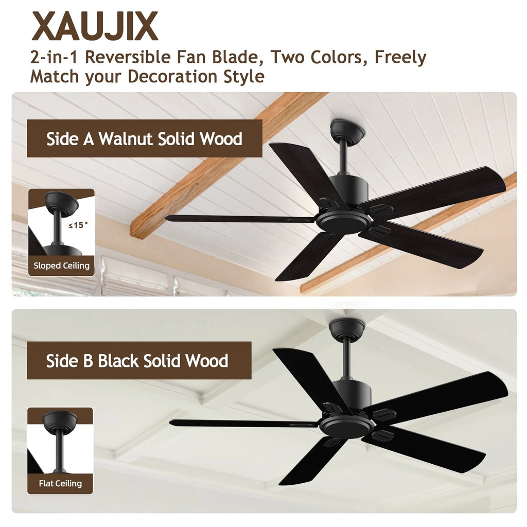 52" Ceiling Fan with Remote Control No Light, 6 Speeds Reversible DC Motor 5 Blades Black/Walnut C2687