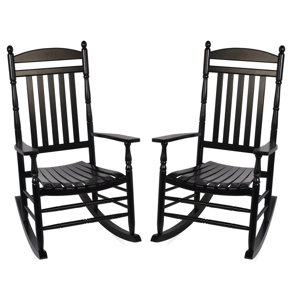 Set of 2 Oversized Black Wood Outdoor Rocking Chairs N35953