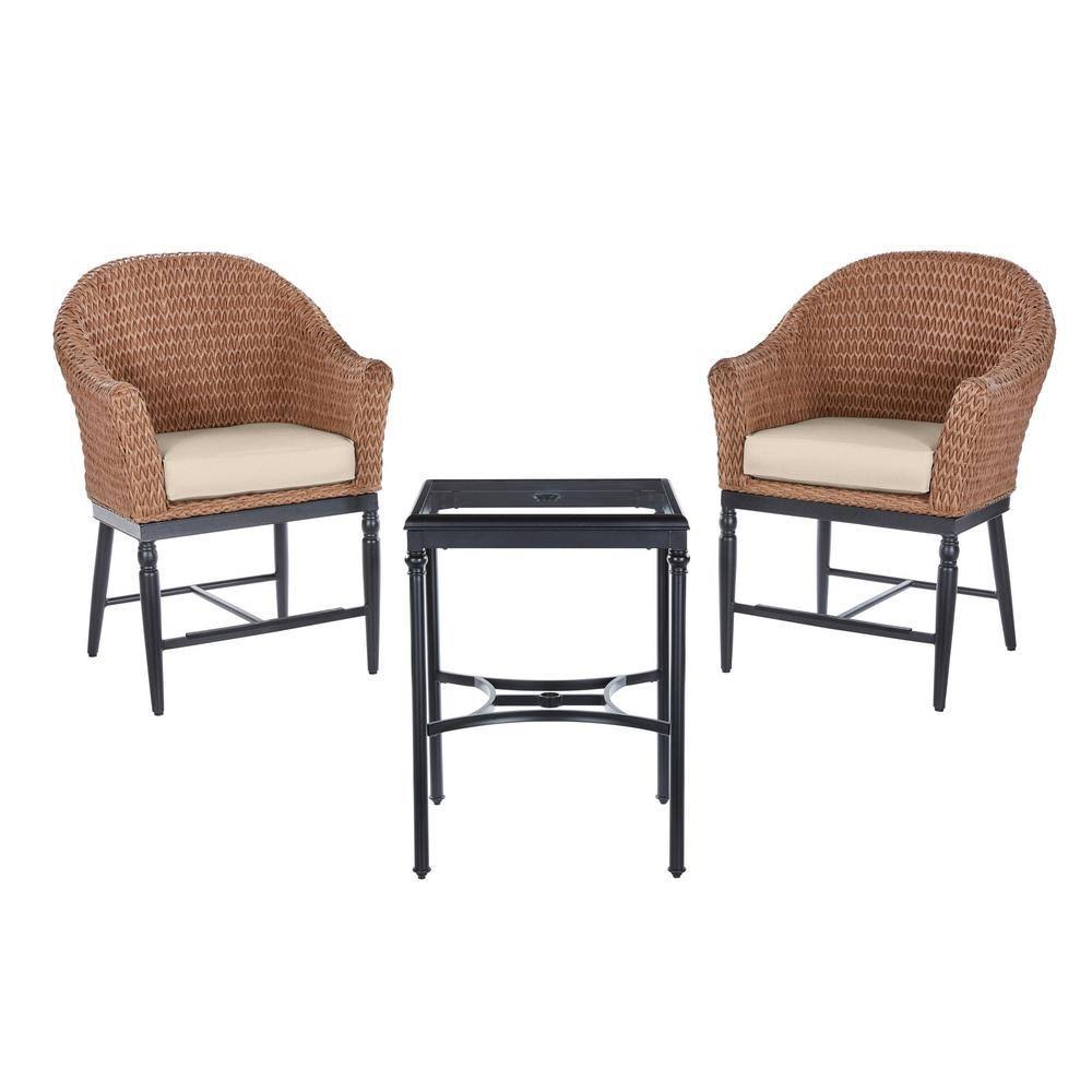 Light Brown 3-Piece Wicker Outdoor Bistro Set D1408
