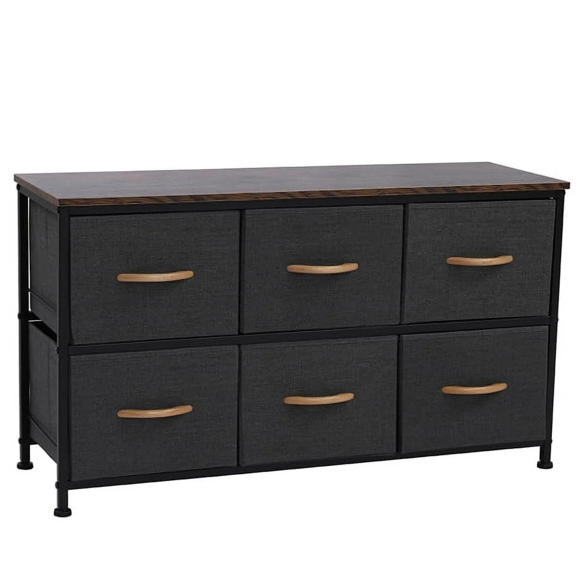 Gray 6 Drawer Fabric Dresser with Wooden Tabletop C5958