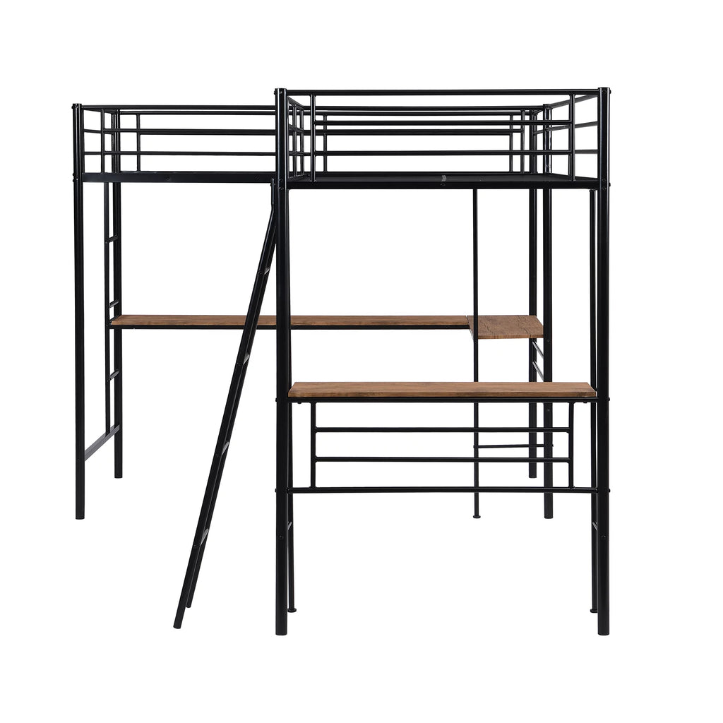 Twin Metal Loft Bed with Desk and Ladders R782
