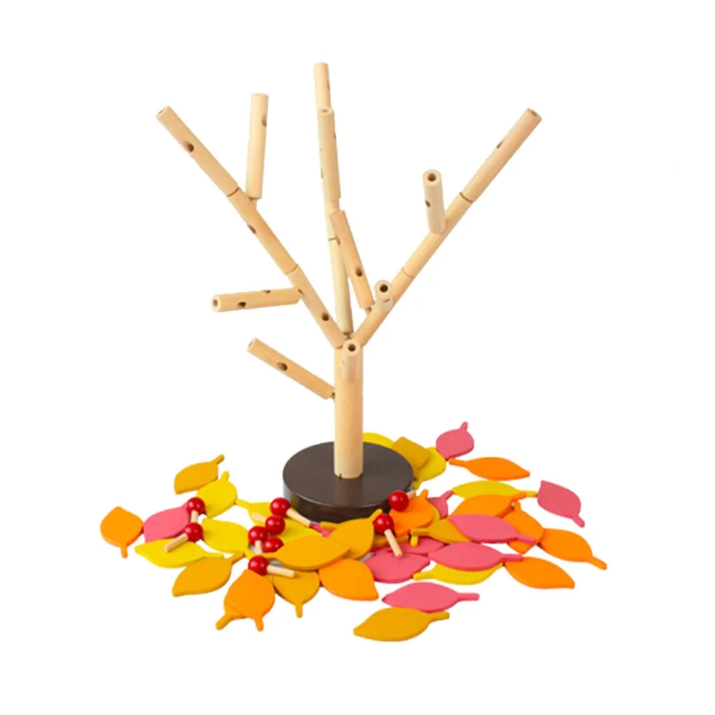 Creative Wooden Tree Blocks with Leaves 3D Building Set Toy (Yellow) A1497