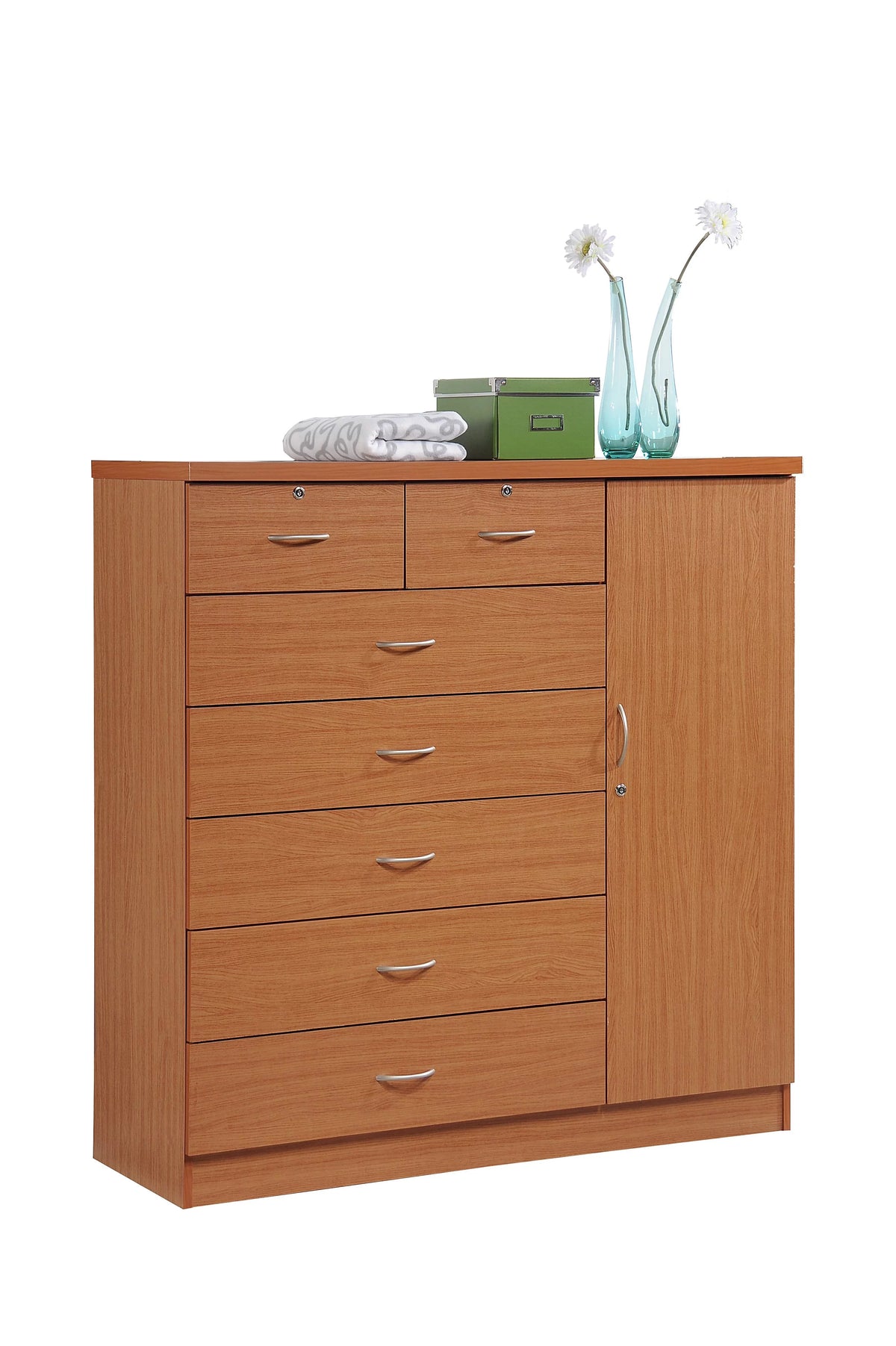 7 Drawer Dresser with Side Cabinet and 3 Shelves, Chocolate C9131