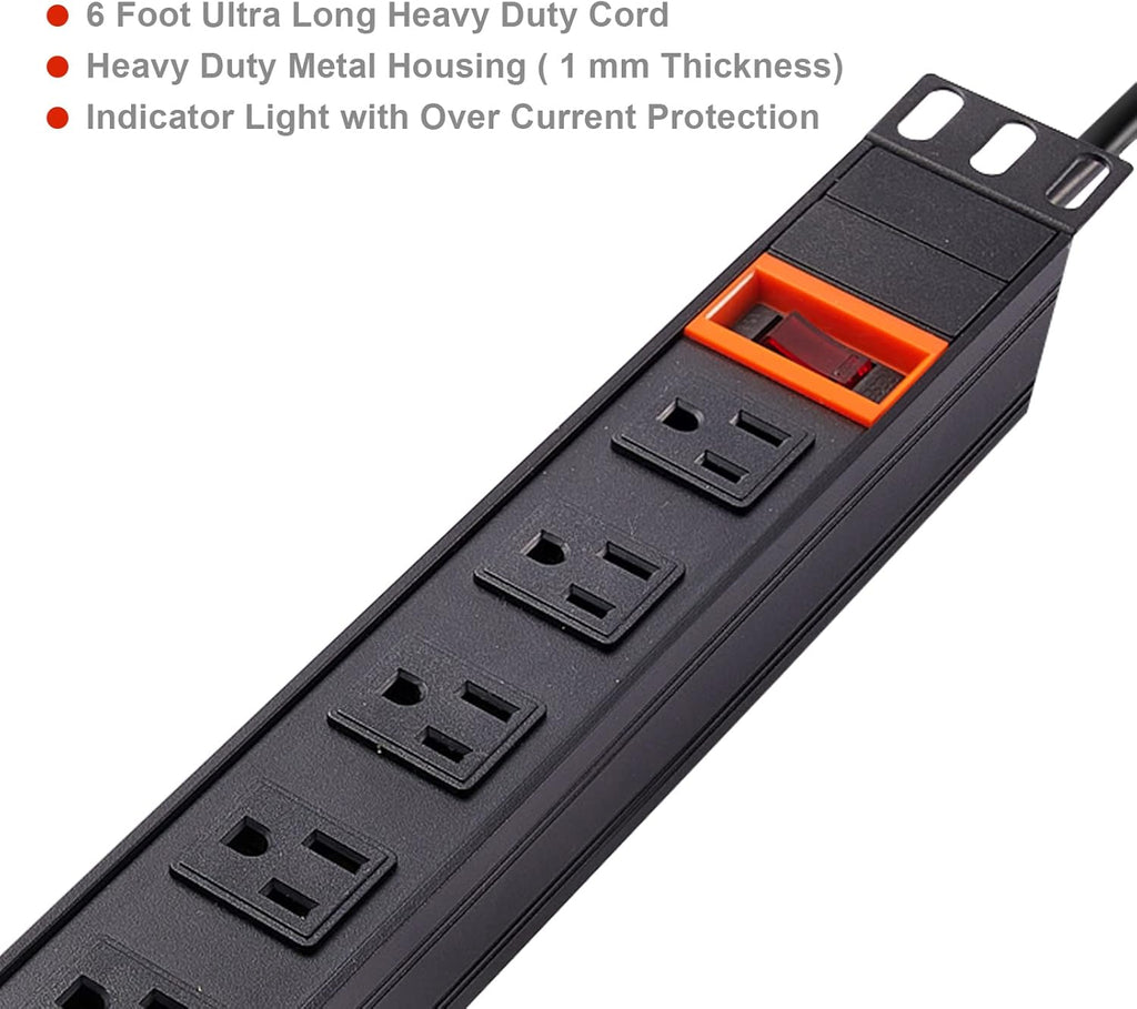 Black 1U Rack Mount PDU, 8 Outlets, 15A/125V, 6ft Cord, Pack of 2 U5769