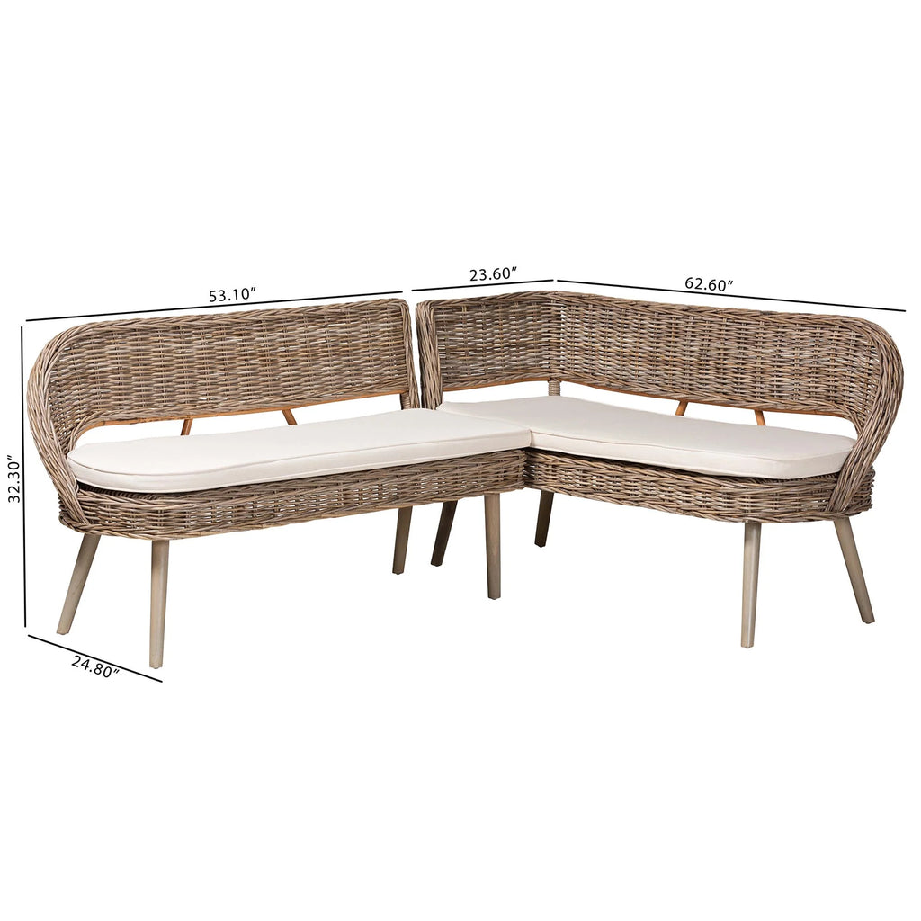 Greywashed Rattan Dining Nook Banquette Set H1292