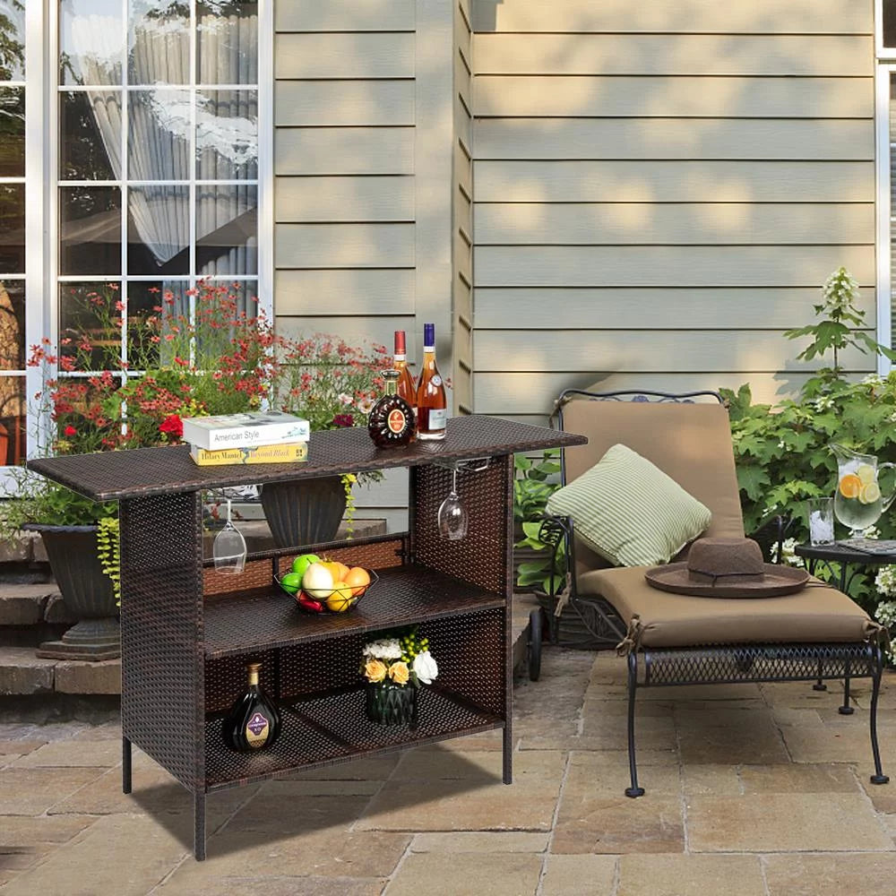 Rattan Wicker Bistro Table with Storage Space Y3926
