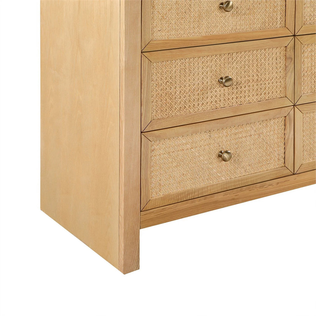 Brown 9-Drawer Rattan Wood Dresser C9249