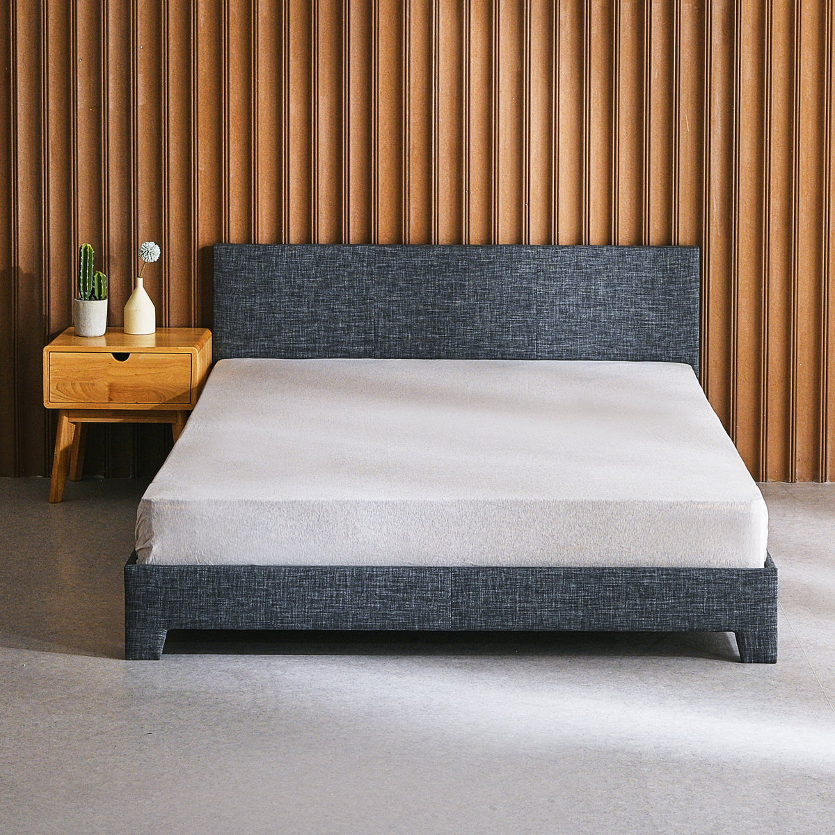 Queen Bed Frame with Headboard, Wood Slats, Gray M10166