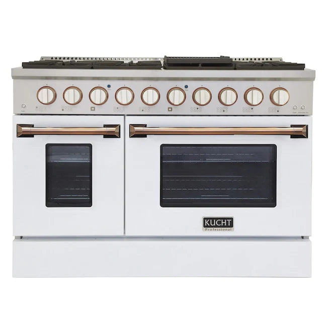 48 In. 6.7 cu ft. Natural Gas Range with White Door and Gold Accents K7357