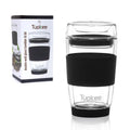 Black 8-Ounce Double Wall Glass Tumbler with Lid I8417