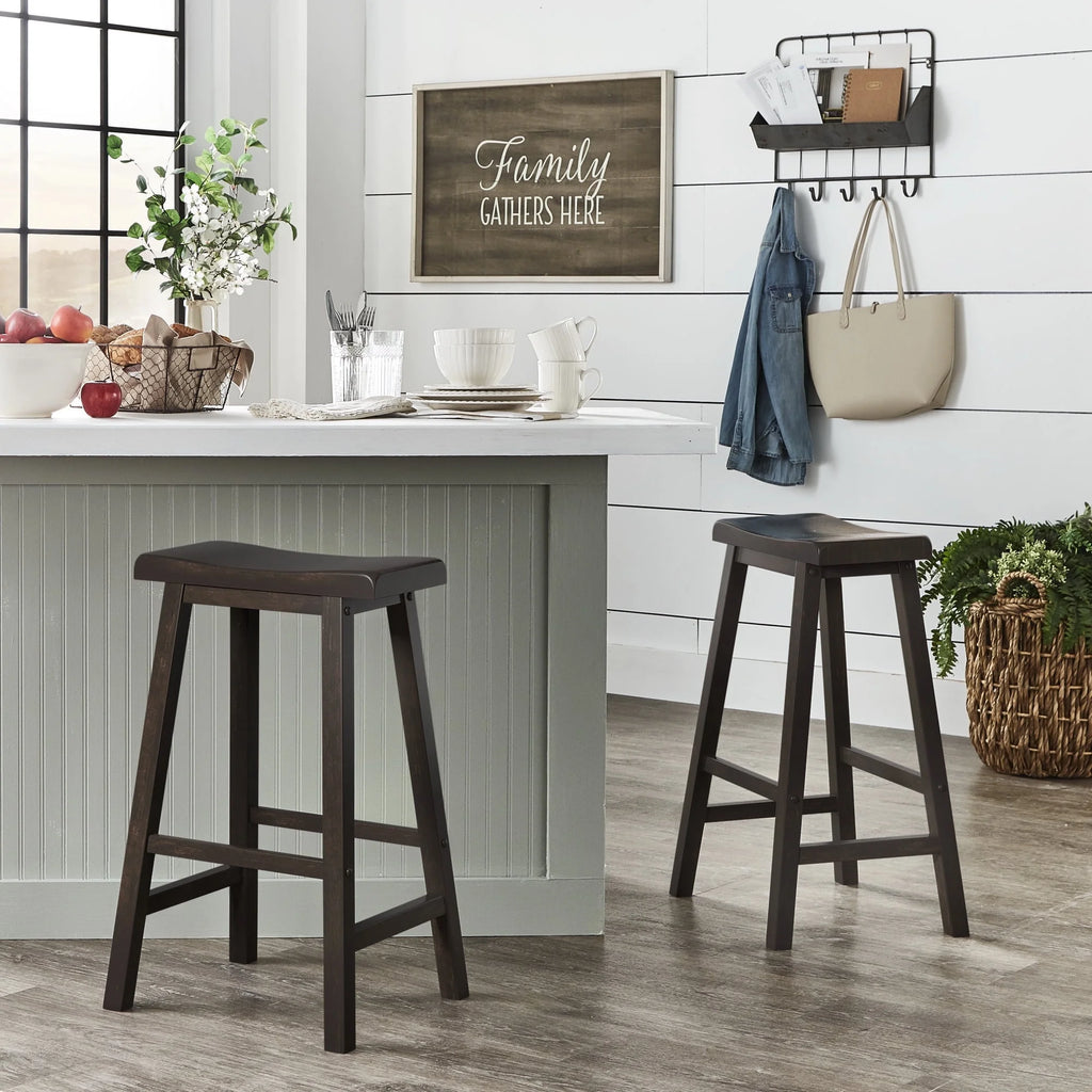 Antique Black 29-inch Backless Saddle Seat Bar Stools, Set of 2 T3719