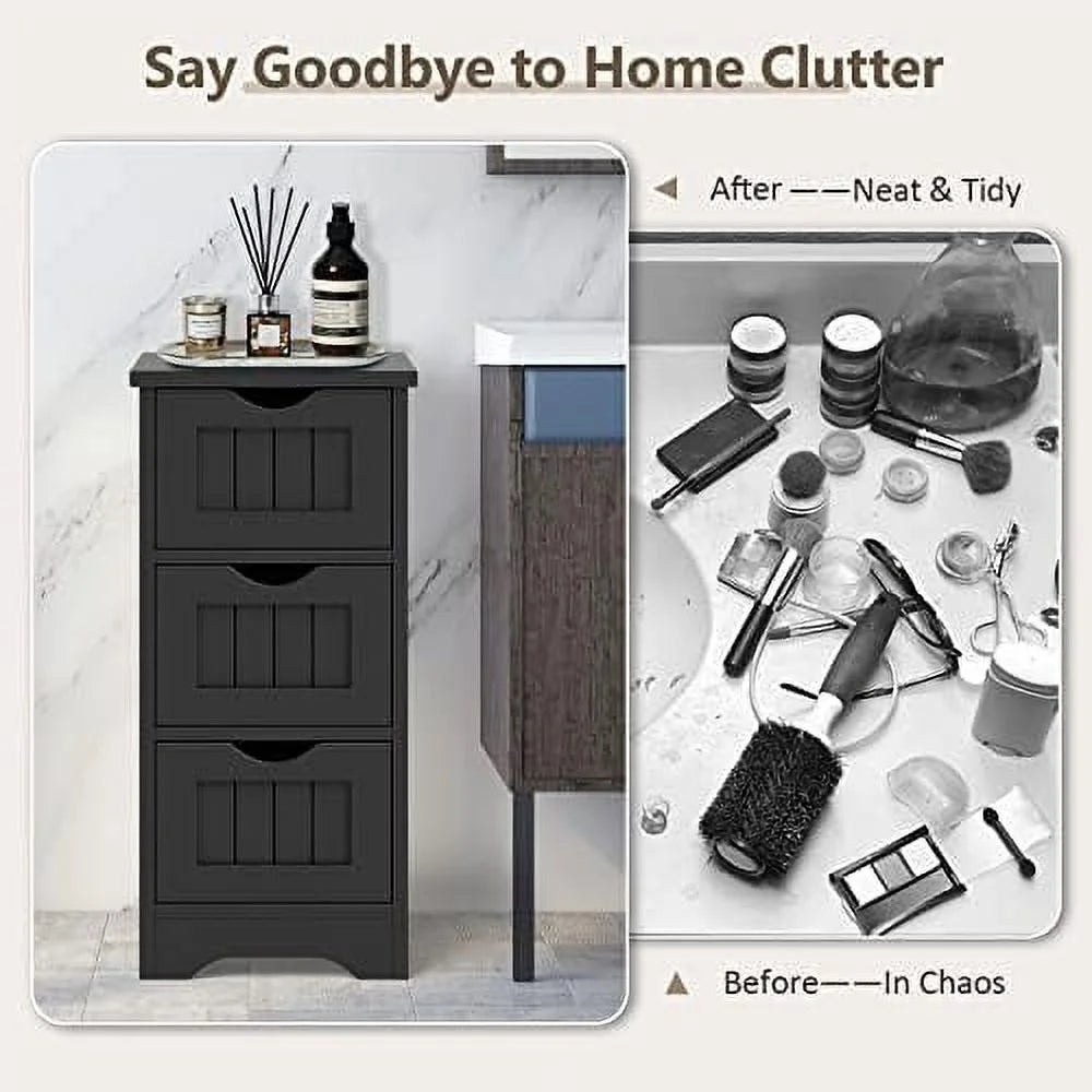 Black 3 Drawer Wooden Bathroom Cabinet K7135